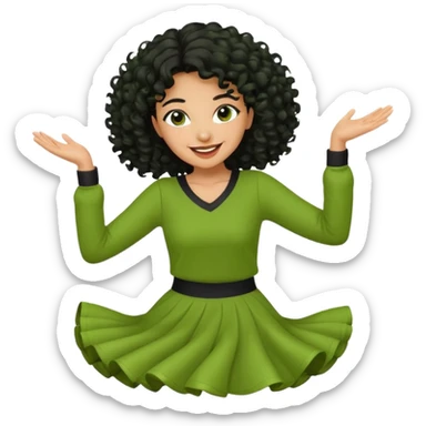 a woman with olive skin tone and curly black hair wearing green and dancing sticker