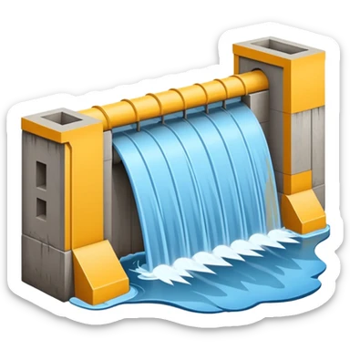 Emoji-style illustration of flood protection dam, flat vector look, bold outlines, minimal details, no background. sticker
