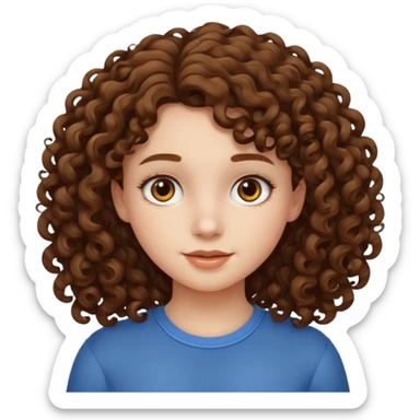 a teenage girl with curly brown hair withe a white skin sticker