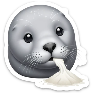 Grey seal is Sniffing white powder and holding the powder  sticker