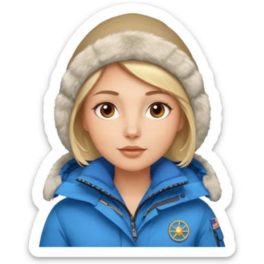 Luxury blonde model, brown eyes, polar explorer, blue clothes sticker