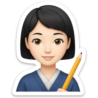 quero um personagem japones, de pouco cabelo e sorrindo com um lapis na mao sticker