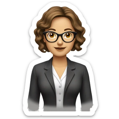 Profesora pelo castaño, gafas, piel blanca, cara ovalada sticker