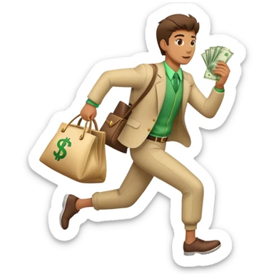 Man in costume, holding a bag money, side view, male, running away sticker