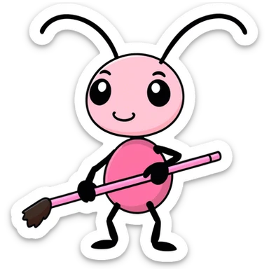A ant carrying a pink stick sticker