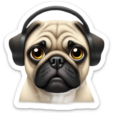 Pug with earmuffs sticker