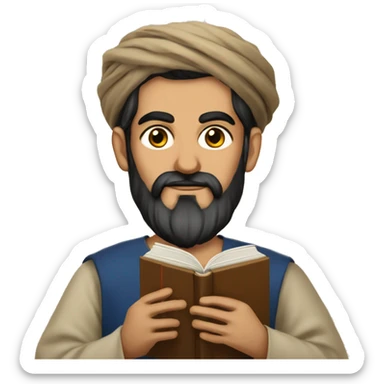 Nizami Ganjavi persian medieval author with a book in hands and black beard sticker
