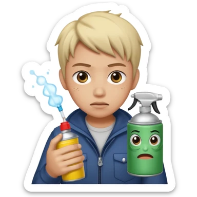 Anime character using a can of raid bug spray looking disgusted sticker