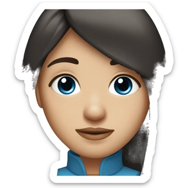 Girl with straight dark hair, thick bangs, and blue eyes sticker