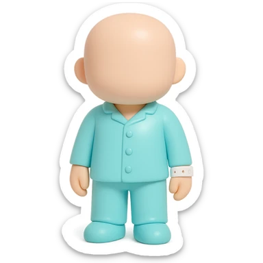 minimalist vinyl figure of a faceless adult in #6fe8f3 pajamas with a hospital wristband, clean 3D toy look, professional and simple, ideal for a Discord role icon sticker