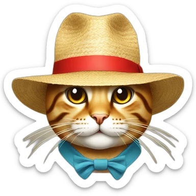 Cat with a straw hat with a red line One Piece sticker