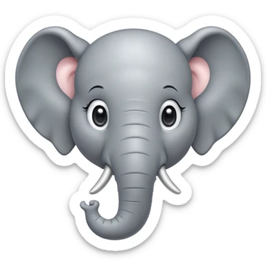 Cinematic Cute Elephant Portrait Emoji, Head tilted playfully and inquisitively, featuring a glossy gray hide with soft, rounded ears and round, sparkling eyes filled with curious wonder, Simplified yet irresistibly adorable features, highly detailed, glowing with a warm, friendly glow, high shine, affectionate and lively, stylized with a touch of gentle whimsy, bright and endearing, soft glowing outline, capturing the essence of a mischievous yet loving elephant, so playful it feels like it could lumber out of the screen into your arms! sticker