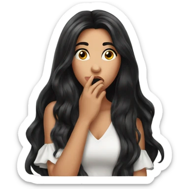 Beautiful girl with long black hair blowing kisses sticker