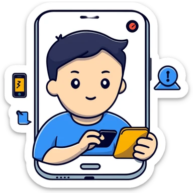 social media addiction with person staring at phone surrounded by notification symbols sticker