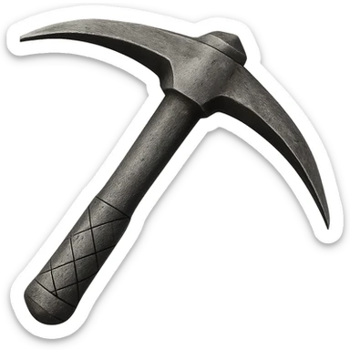 Recolor this bronze pickaxe to a slightly worn iron, keep the same shape, realistic metallic iron, emoji style, transparent background. sticker
