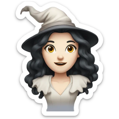 Long black haired witch with pale skin sticker
