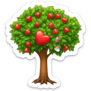 A tree whith wooden red heart fruits sticker