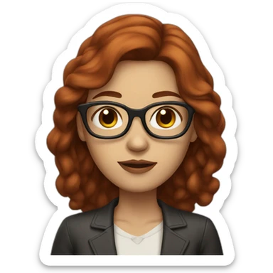 WOMAN WITH MIDDLE PART, LONG DARK RED HAIR, BROWN GLASSES, WHITE SKIN sticker