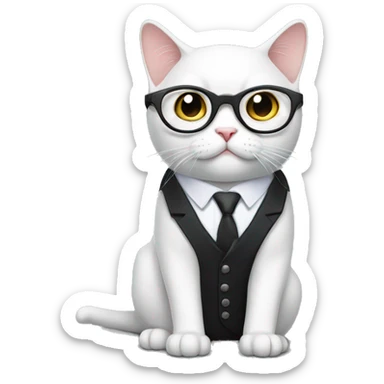 White British cat in black office suite with glasses  sticker