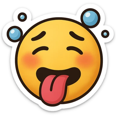 yellow face with tongue out, flushed cheeks, and bubbles, drunk, remove background sticker