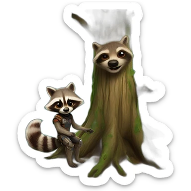 rocket racoon and groot tree sticker