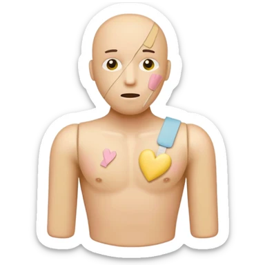 A broken heart sealed with a Band-aid man in soft pink, beige and yellow pastel colors sticker