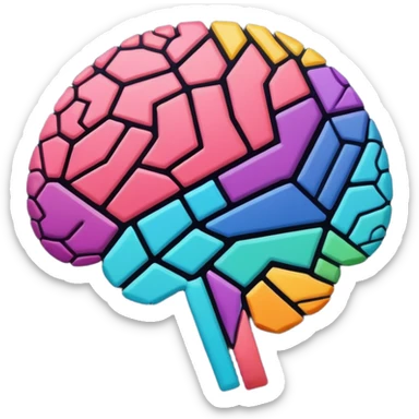 Geometric brain icon, YouTube triangle play button merged with neural network pattern, abstract minimalist design, vector art, vibrant colors, tech-inspired, clean lines, square format for app icon sticker