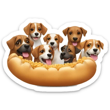group of dogs eating sticker