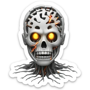 Death with a stunned face and a brain exploding with lines of code sticker