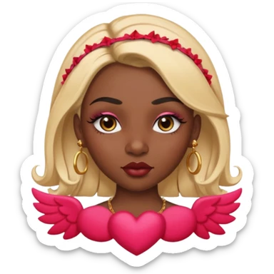 darkskin female with eyebrows that are naturally shaped and frame eyes well, eyes that are almond-shaped with defined lashes. nd lips are full with a defined cupid’s bow, add also a septum piercing that adds an edgy, stylish flair. a middle-part, honey blonde bust-down with laid baby hairs sticker