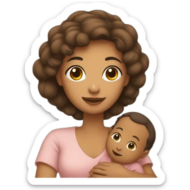 A woman with an infant sticker
