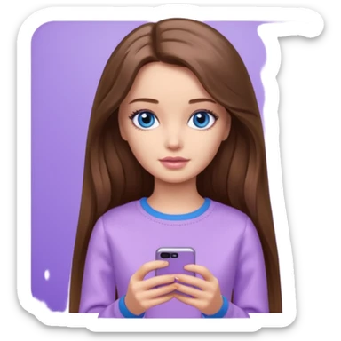 beautiful barbie girl with long brown hair, blue eyes and wearing light purple clothes watching stranger things on tv sticker
