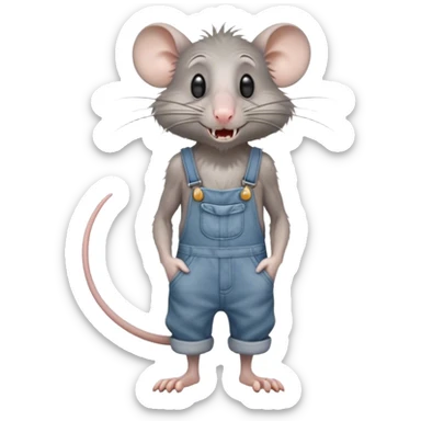 angry skinny grey-rat disheveled long-nose wearing-overalls no-shirt confused teeth-showing full-body sticker