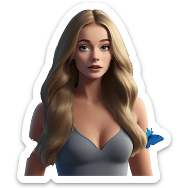 girl with blue butterfly sticker