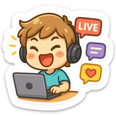 streaming emoji, live chat bubbles, energetic, bright colors sticker