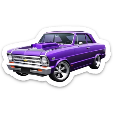 futuristic midnight-purple stealthy black metallic 1965 Chevy Nova SS street rat rod  retro modded sticker