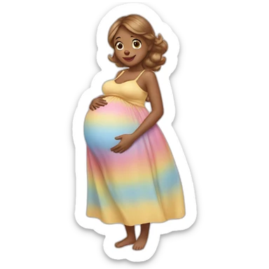 pregnant woman wearing a care bear dress sticker