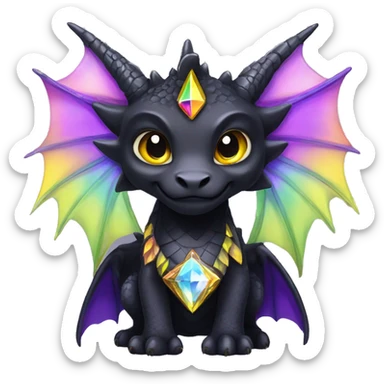 Black Dragon with purple and yellow crystals, a rainbow diamond on his chest, his eyes are yellow, and he has wings sticker