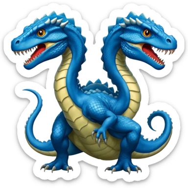 blue hydra, strong reptilian body, like a dinosaure, not like a snake, dragon characteristics,  with 3 heads rising from its neck sticker
