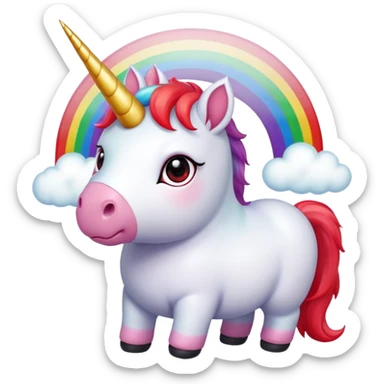 Small chubby unicorn in colour jade, black and red eyes, faring rainbow sticker