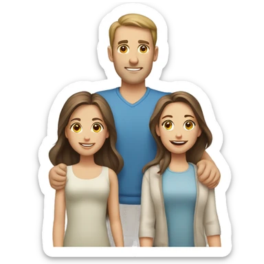 Caucasian family of four with man brown hair woman and two girls sticker