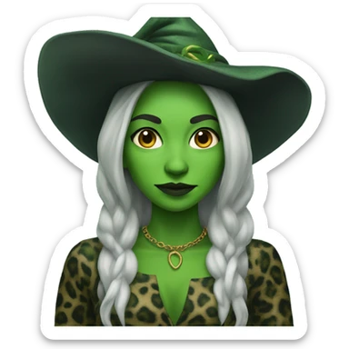 Green skin witch with panterprint clothes sticker