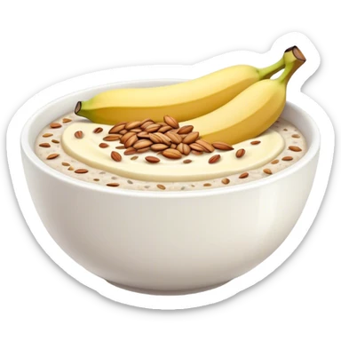 Banana yogurt with flax seeds on top in a bowl sticker