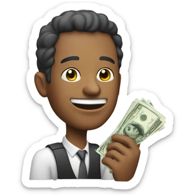 HEAD OF A MAN who looks happy, in his hand he holds money that he is wanting to offer for a sale purchase sticker