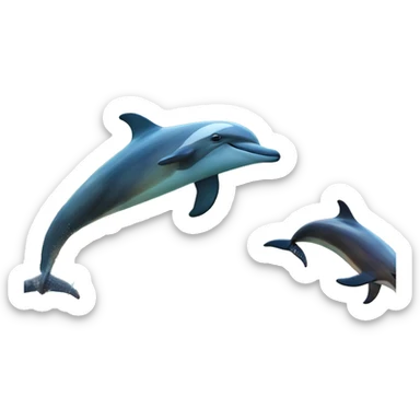 Sunset with ocean and dolphins jumping out with a rainbow sticker