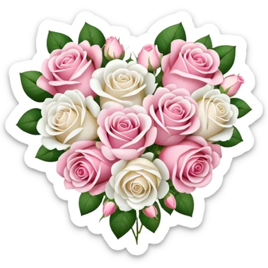 heart-shaped bouquet of pink and white roses sticker
