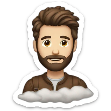 A Man with brown hair a Beard and a cloud in front of his face sticker