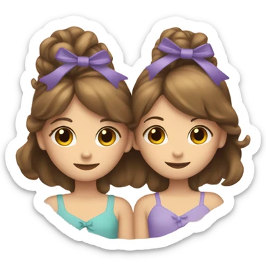 two girls hugging with bows if their hair, brown hair  sticker