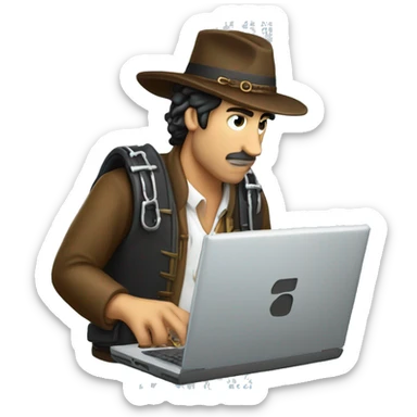 argentinian gaucho hacking computer code with a laptop inside curly brackets sticker