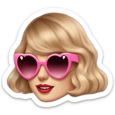 taylor swift wearing pink fur coat and heart shaped sunglasses sticker